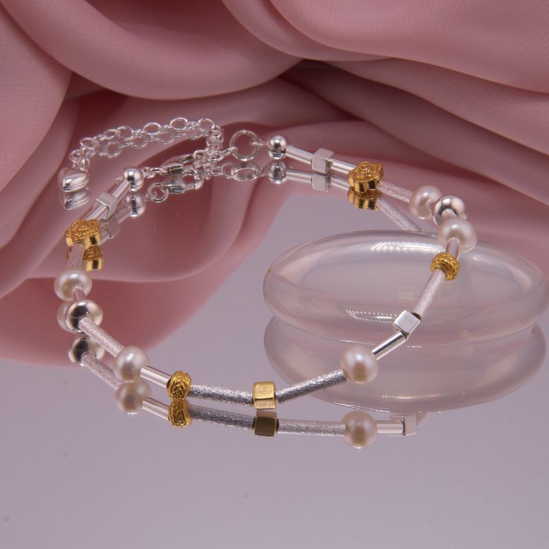 Armband Bicolor, Silber, Vergoldung, Perlen